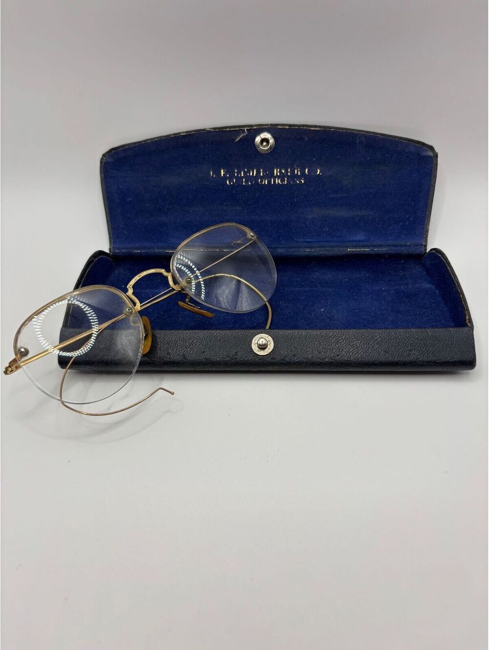 Antique Bausch & Lomb 12K Gold Filled Floating Frame Eyeglasses and Hard Case